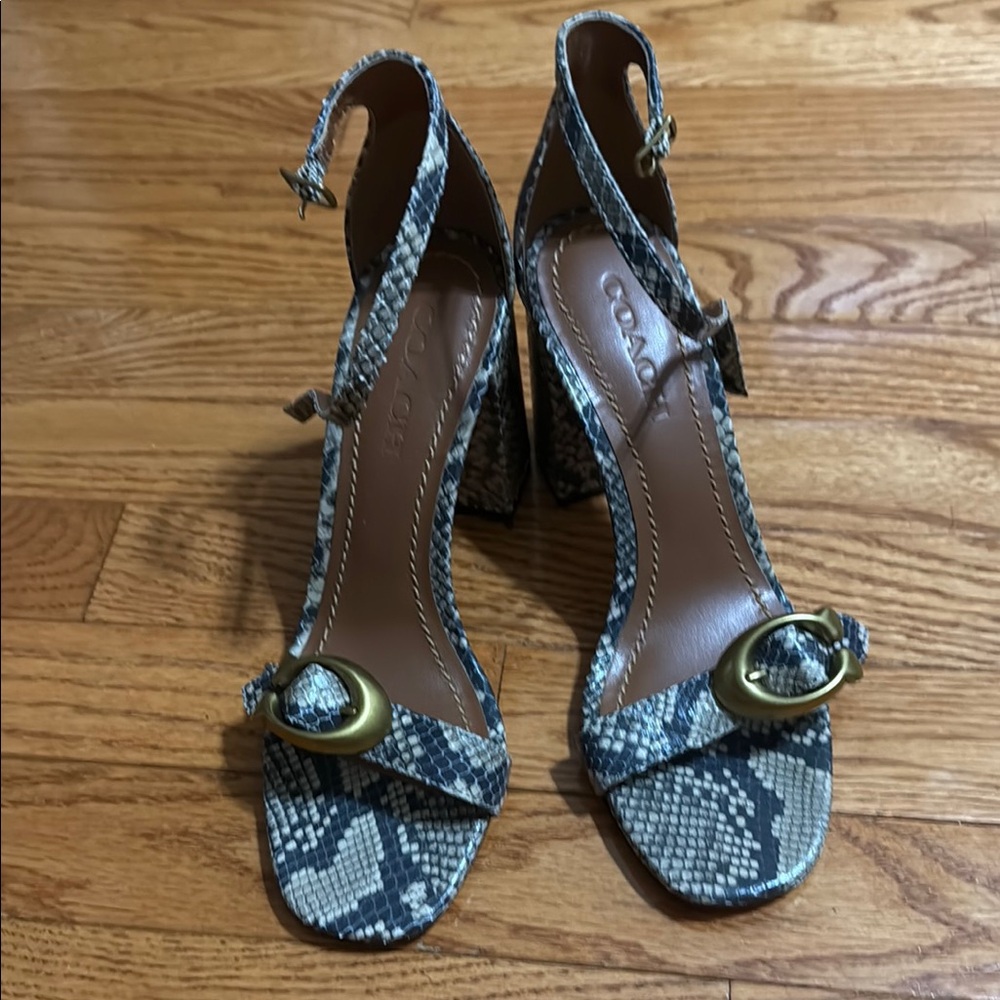 COACH Snakeskin Patterned Heeled Sandals - 7M